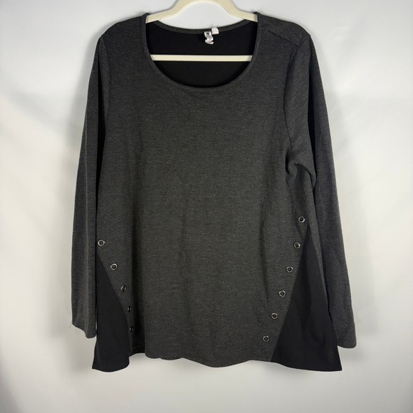 Cable & Gauge Tunic Top Gray Black Grommet Side Detail Long Sleeve XL - Picture 1 of 11